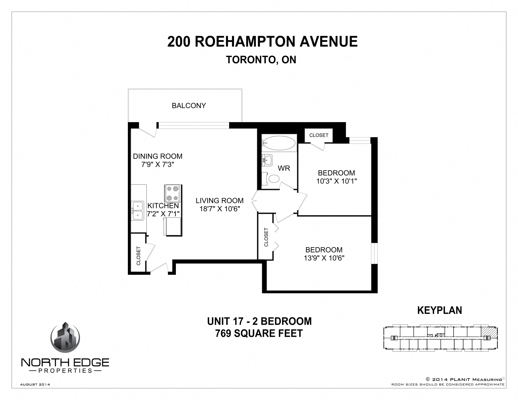 Floor plan for 2 beds, 1 bath, 769 sqft